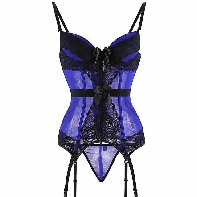 Vibrators Corsets Bustiers Sheer Bustier Garter Belt Purple Red White Blue Black Sexy Lingerie Women House of Dasein