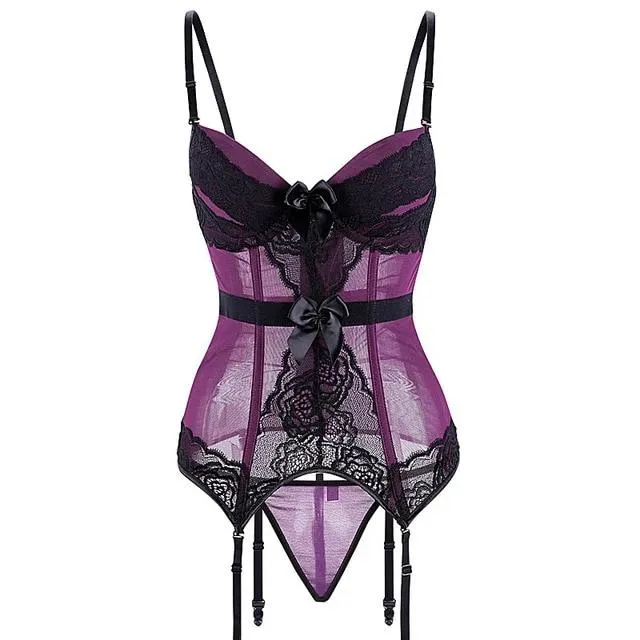 Vibrators Corsets Bustiers Sheer Bustier Garter Belt Purple Red White Blue Black Sexy Lingerie Women House of Dasein
