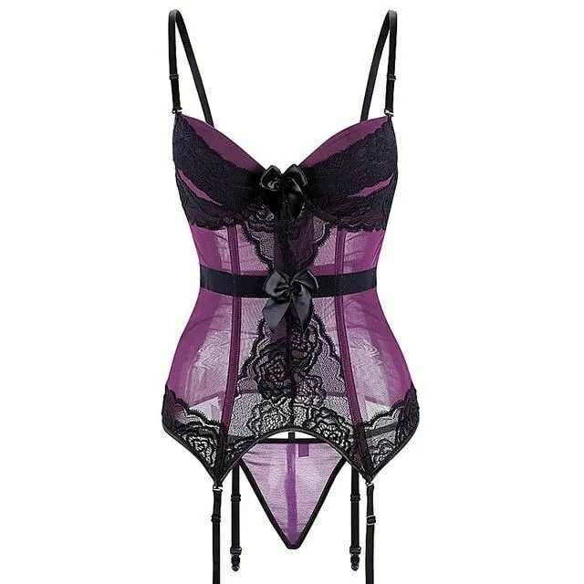 Vibrators Corsets Bustiers Sheer Bustier Garter Belt Purple Red White Blue Black Sexy Lingerie Women House of Dasein