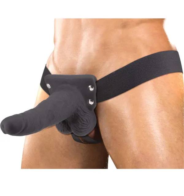 Erection Assistant 6 inch USB RECHARGEABLE HOLLOW STRAPON 6 inch VIBRATING Black Nasstoys Anal