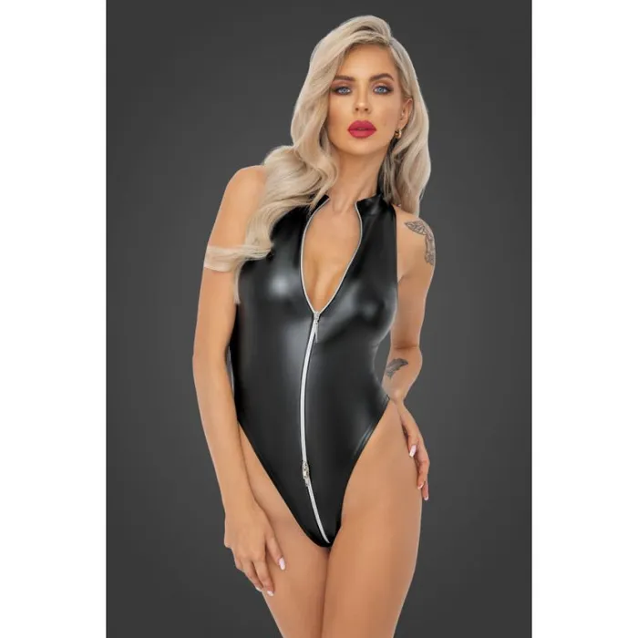 Female Sex Toys Noir Powerwetlook Body with Front Zipper Large Black