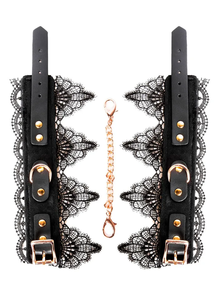 Anal HonourSkintwocom Velvet Handcuffs with Black Lace