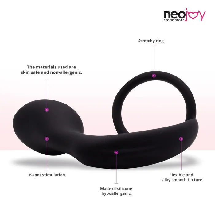 Anal Neojoy Neojoy Butt Plug Silicone Black With Cock Ring 31 Inch 8 cm