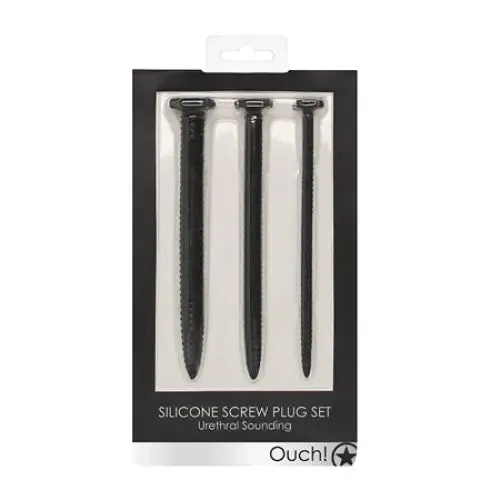Anal SHOTS AMERICA Ouch Urethral Sounding Textured Silicone Screw Plug Set Black 9 mm 13 mm 165 mm