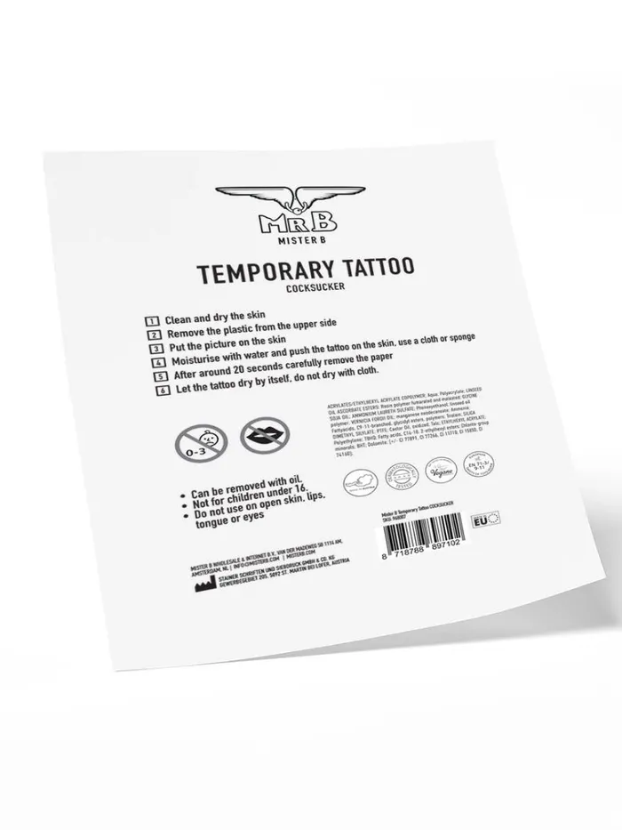 Dildos Mister B Cock Sucker Temporary Tattoo