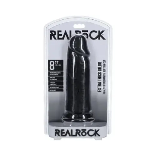 SHOTS AMERICA Female Sex Toys RealRock Extra Thick 8 in Dildo Black