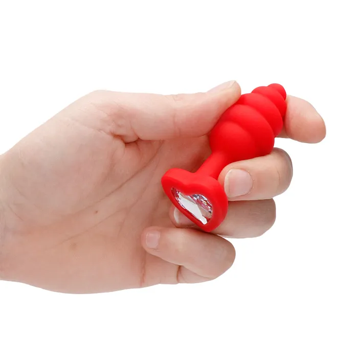 Anal Shots Toys Shots Ouch Ribbed Diamond Heart Plug Regular Red