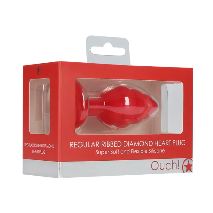 Anal Shots Toys Shots Ouch Ribbed Diamond Heart Plug Regular Red