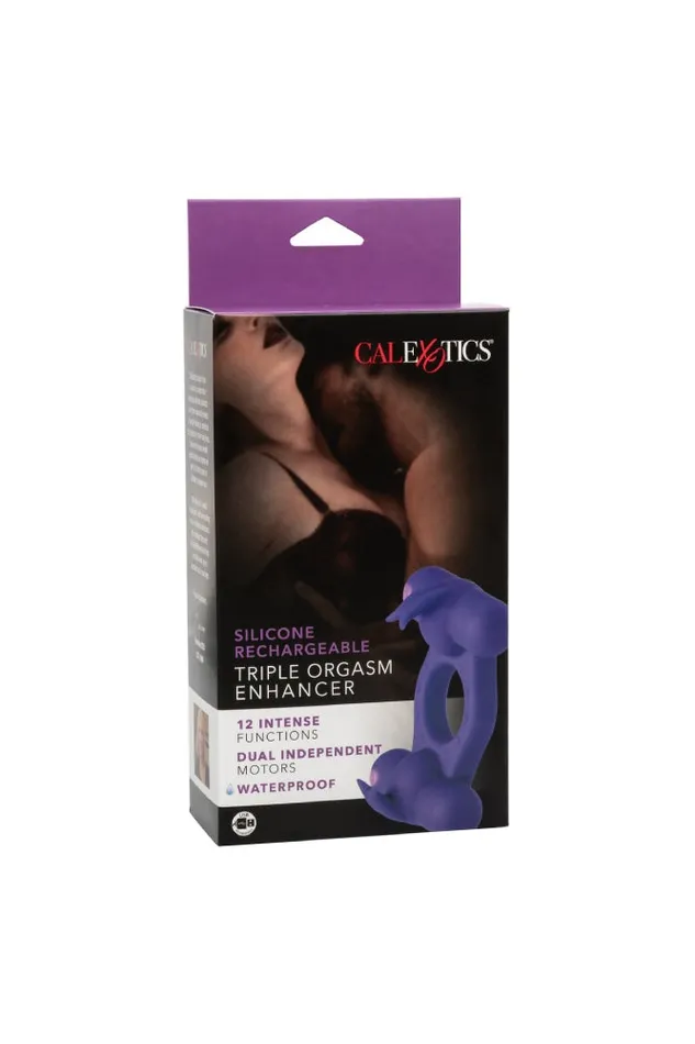 Cal Exotics Couples Enhancer Silicone Rechargeable Triple Orgasm Cock Ring Purple Cal Exotics Vibrators