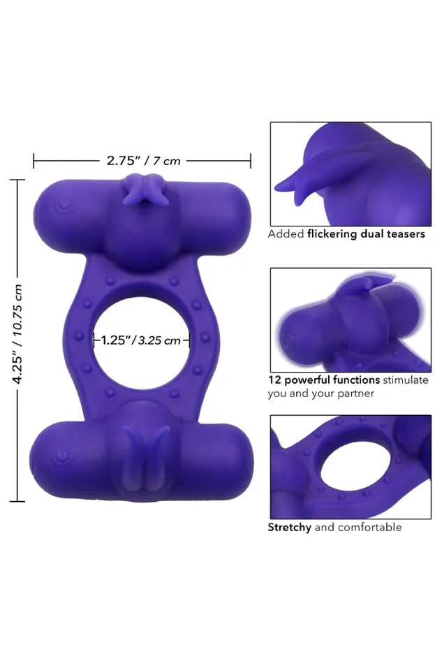 Cal Exotics Couples Enhancer Silicone Rechargeable Triple Orgasm Cock Ring Purple Cal Exotics Vibrators