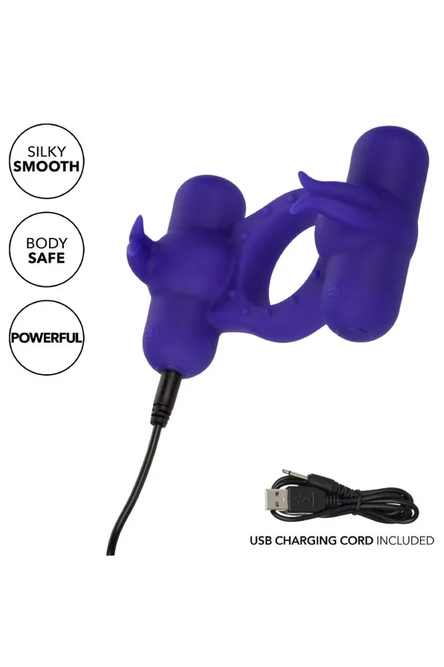 Cal Exotics Couples Enhancer Silicone Rechargeable Triple Orgasm Cock Ring Purple Cal Exotics Vibrators