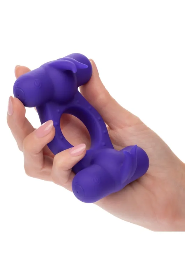 Cal Exotics Couples Enhancer Silicone Rechargeable Triple Orgasm Cock Ring Purple Cal Exotics Vibrators