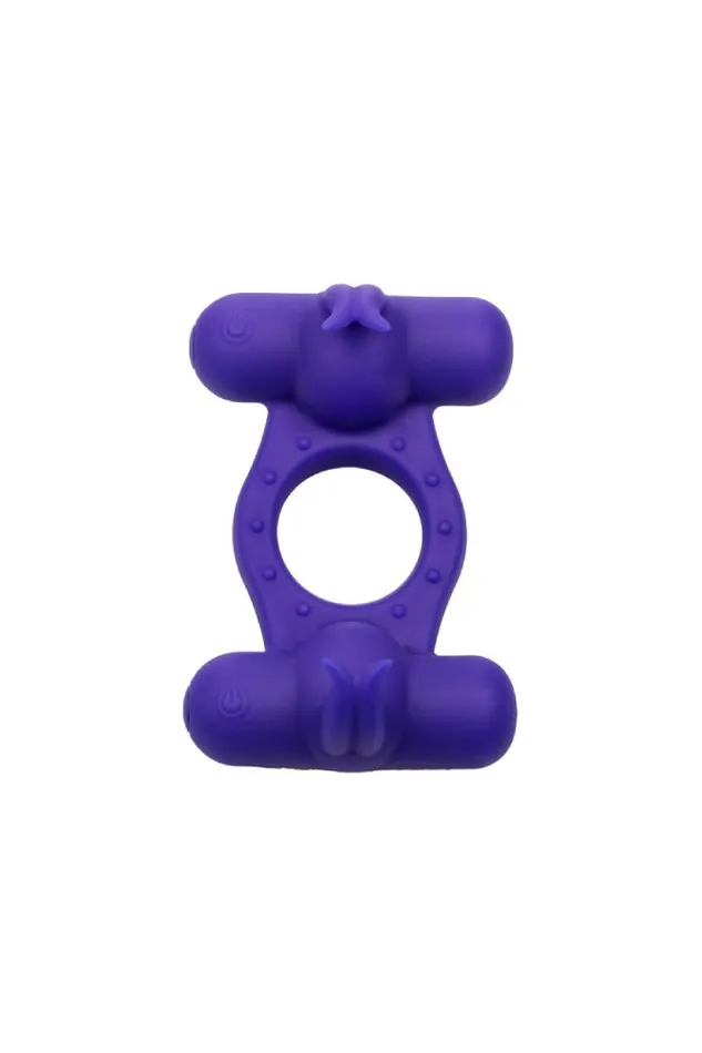 Cal Exotics Couples Enhancer Silicone Rechargeable Triple Orgasm Cock Ring Purple Cal Exotics Vibrators