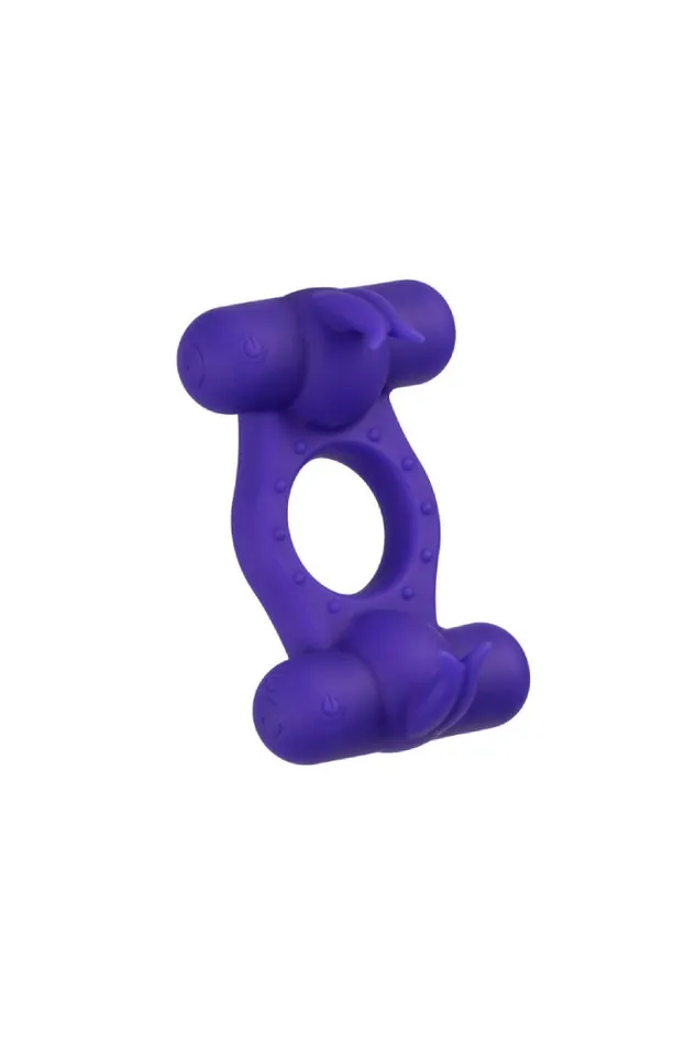 Cal Exotics Couples Enhancer Silicone Rechargeable Triple Orgasm Cock Ring Purple Cal Exotics Vibrators