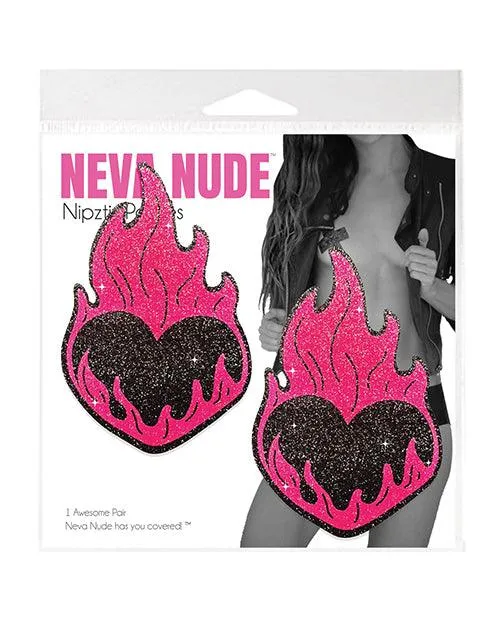 Anal Neva Nude Neva Nude Flaming Heart Glitter Pasties BlackRed OS