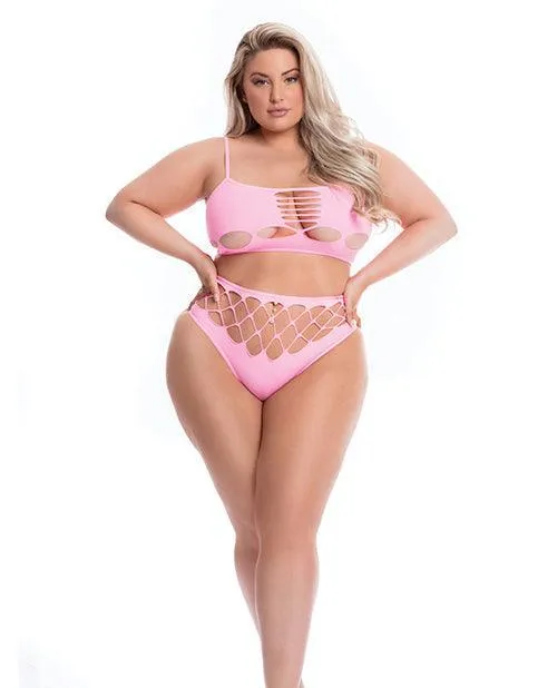Rene Rofe Pink Lipstick Neon Dreams Bra High Waist Thong Pink Qn Vibrators