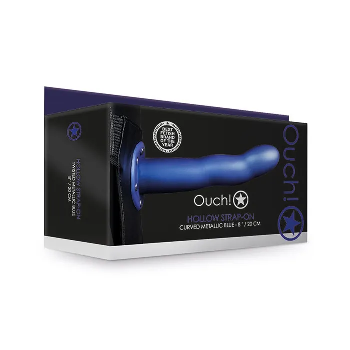 Ouch Curved 8 in Hollow StrapOn Metallic Blue Shots America LLC Female Sex Toys Ouch Curved 8 in Hollow StrapOn Metallic Blue Shots America LLC Female Sex Toys