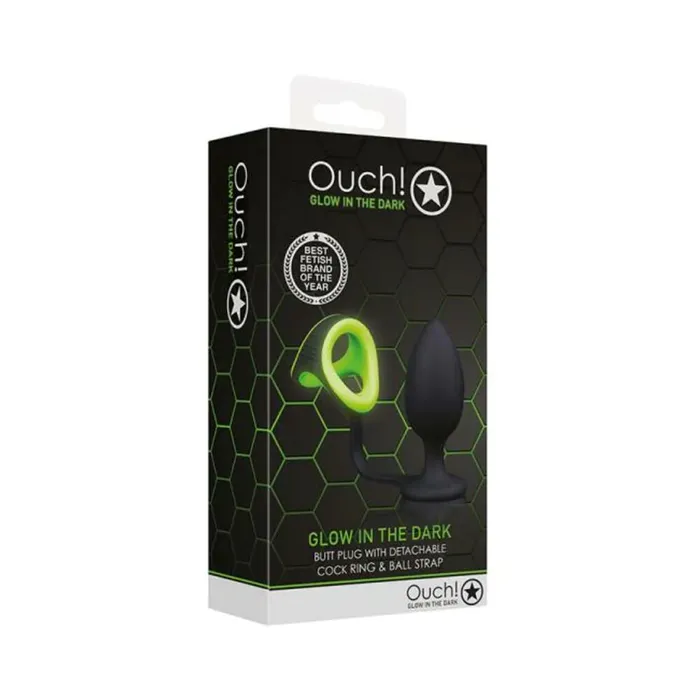 Ouch Glow Butt Plug With Cock Ring Ball Strap Glow In The Dark Green Shots America LLC Male Sex Toys Ouch Glow Butt Plug With Cock Ring Ball Strap Glow In The Dark Green Shots America LLC Male Sex Toys