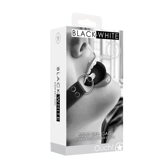 Shots America LLC Ouch Black White Solid Rubber Ball Gag With Bonded Leather Straps Black Restraints Shots America LLC Ouch Black White Solid Rubber Ball Gag With Bonded Leather Straps Black Restraints