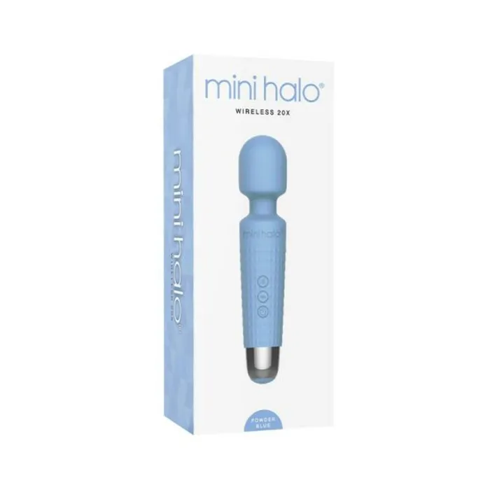 Thank Me Now Vibrators Mini Halo Wireless Wand 20x Silicone Powder Blue