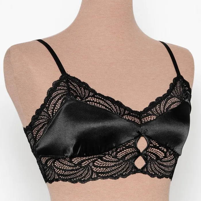 Anal Mentionables Lacy Satin Keyhole Bralette Black