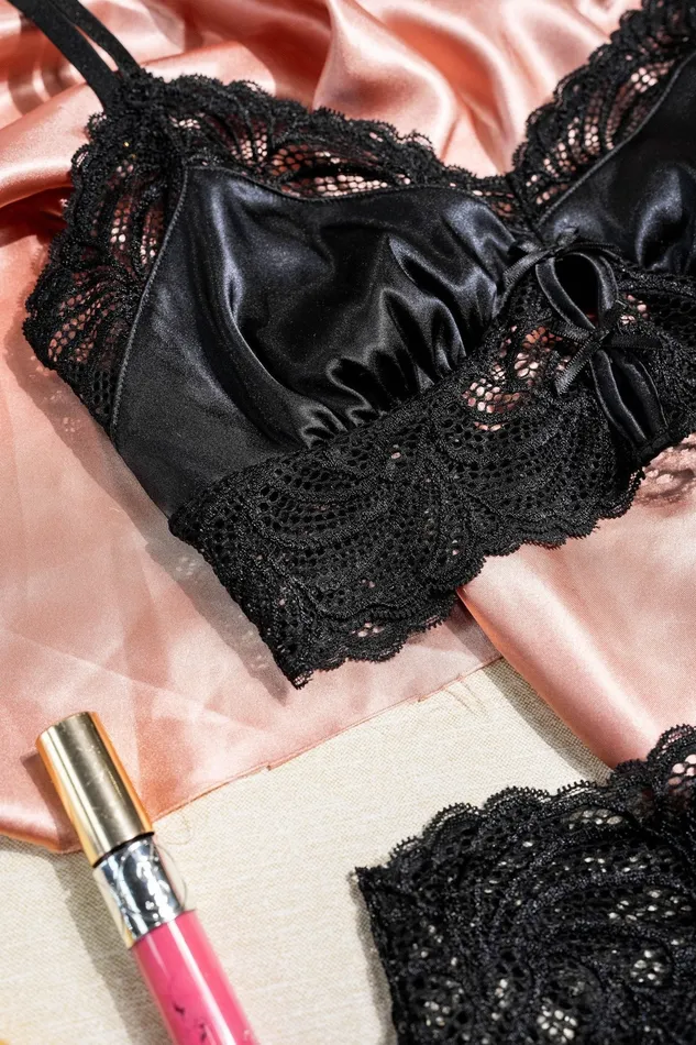 Anal Mentionables Lacy Satin Keyhole Bralette Black