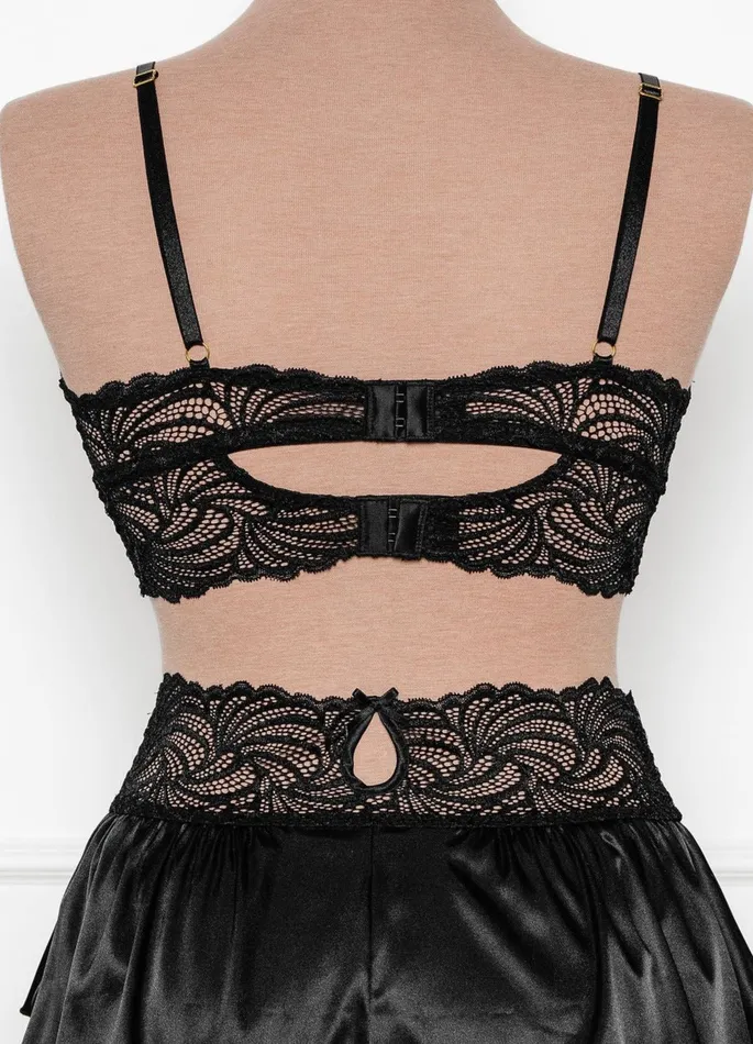 Anal Mentionables Lacy Satin Keyhole Bralette Black