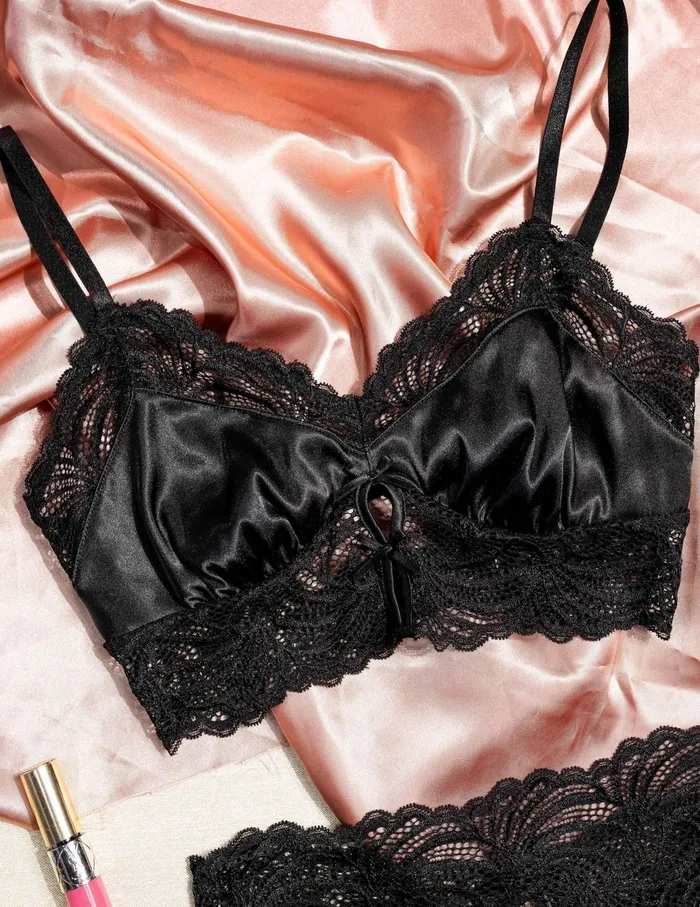 Anal Mentionables Lacy Satin Keyhole Bralette Black