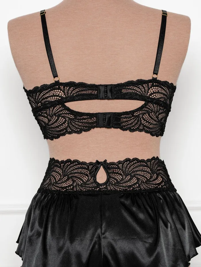 Anal Mentionables Lacy Satin Keyhole Bralette Black