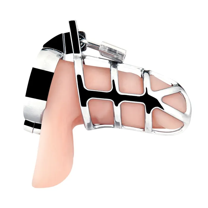 Blue Line Enslave Cock Cage Silver Blue Line Male Sex Toys