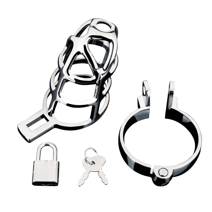 Blue Line Enslave Cock Cage Silver Blue Line Male Sex Toys