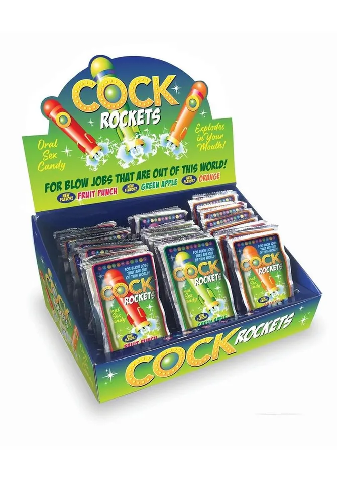 Candyprints Candy Dildos Cock Rockets Oral Sex Candy 36 Per Display Fruit Punch Green Apple Orange