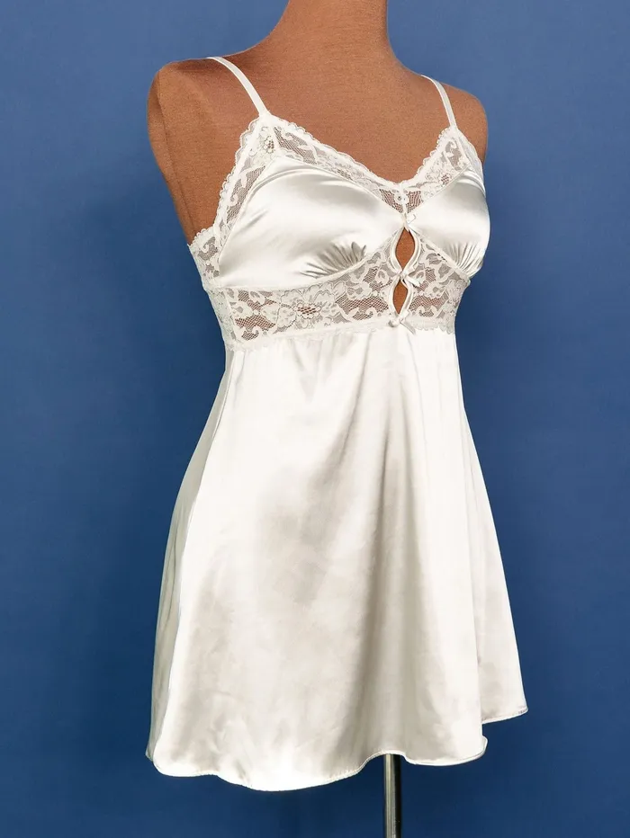 Couples Mentionables Satin Eyelash Lace Slip Iridescent Cream