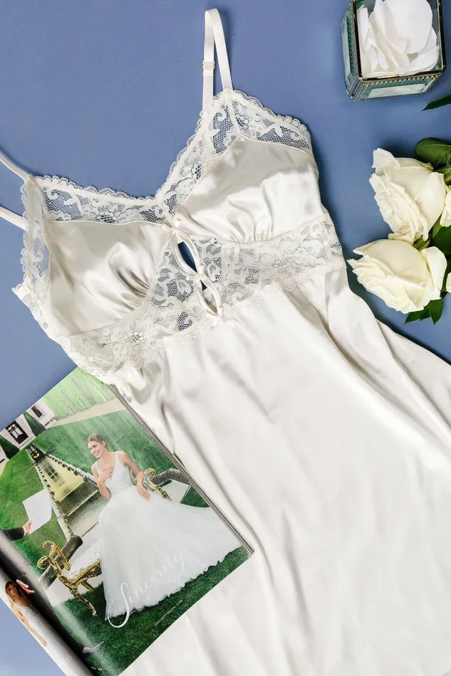 Couples Mentionables Satin Eyelash Lace Slip Iridescent Cream