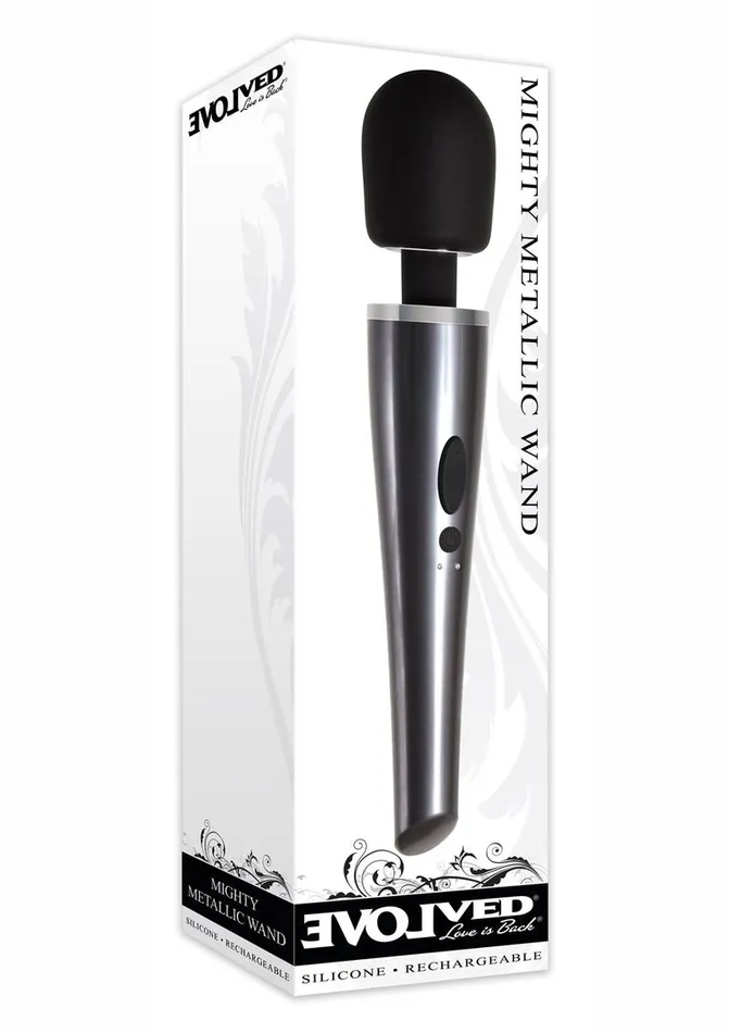 Evolved Female Sex Toys Mighty Metallic Wand Rechargeable Silicone Body Massager