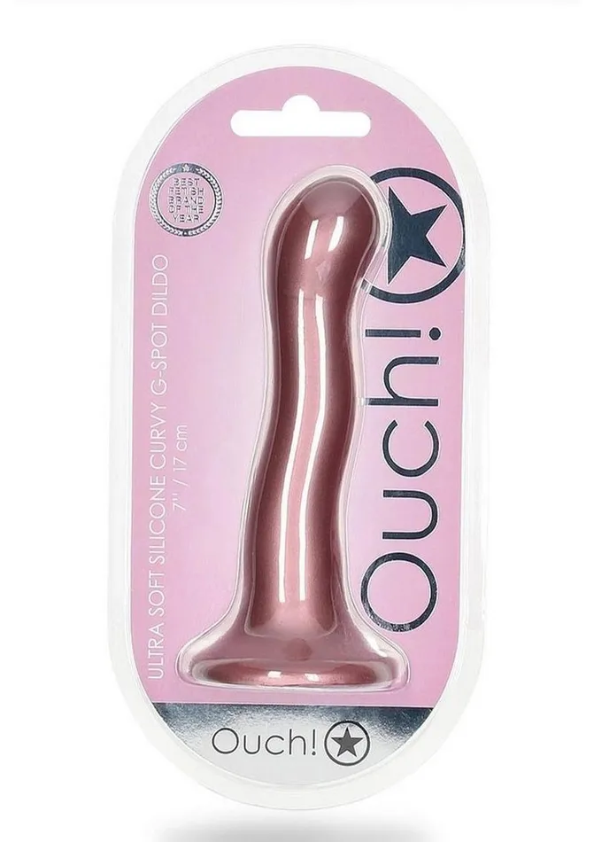Female Sex Toys Ouch Ouch Ultra Soft Curvy GSpot Silicone Dildo 7in Mettalic