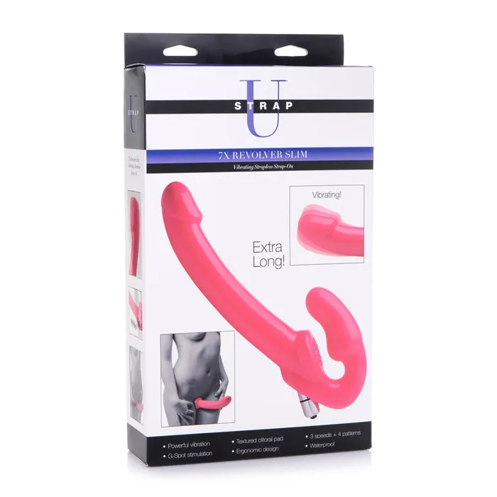 Female Sex Toys Strap U 7X Revolver Slim Vibrating Strapless StrapOn Pink Strap U