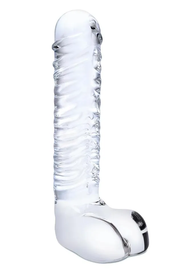 Glas Dildos Glas Realistic Ribbed Glass GSpot Dildo with Balls