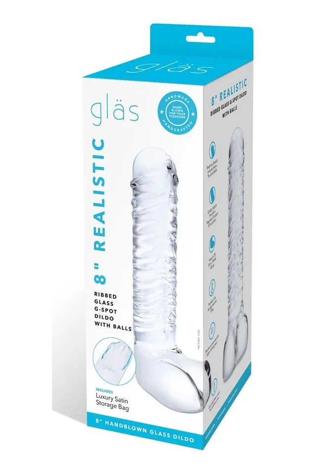 Glas Dildos Glas Realistic Ribbed Glass GSpot Dildo with Balls