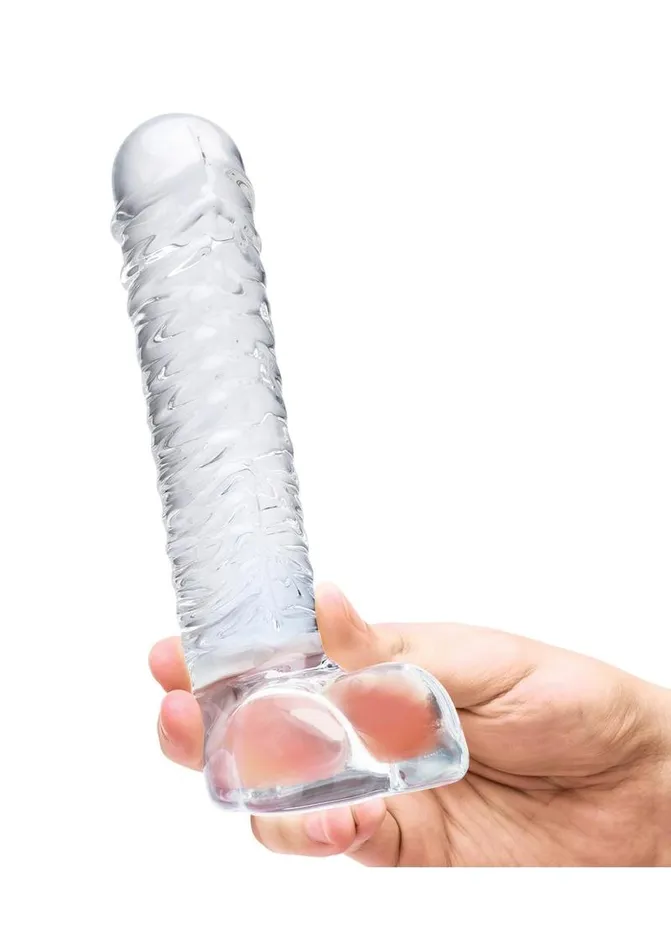 Glas Dildos Glas Realistic Ribbed Glass GSpot Dildo with Balls