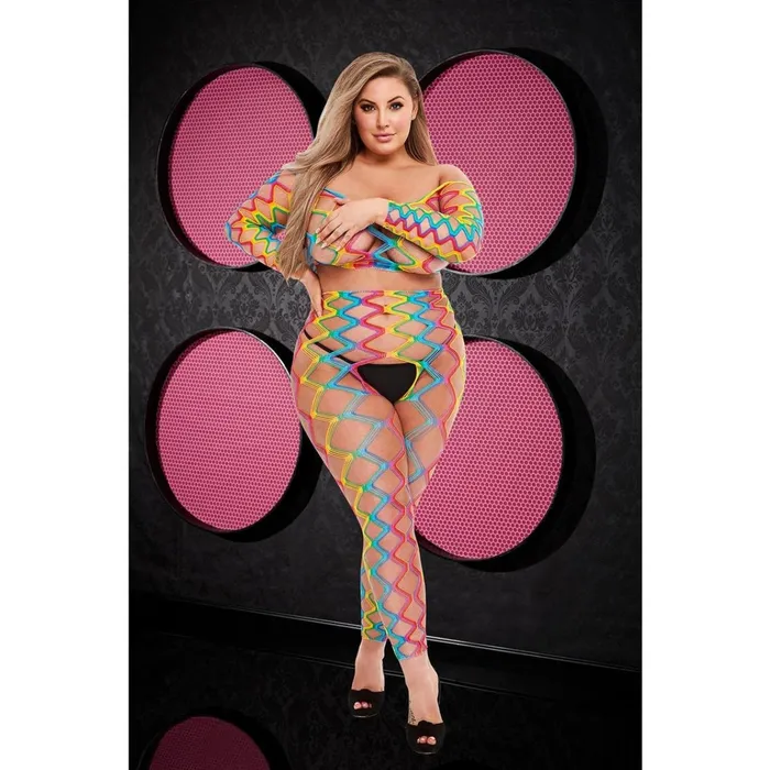 Lapdance Female Sex Toys Lapdance 2 Piece Rainbow Crop Top Pants Set