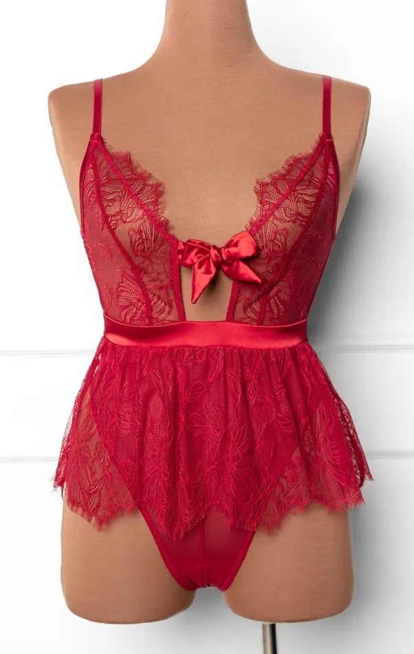 Mentionables Vibrators Eyelash Lace Crotchless Teddy Red Mentionables Vibrators Eyelash Lace Crotchless Teddy Red