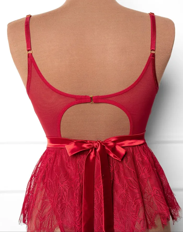 Mentionables Vibrators Eyelash Lace Crotchless Teddy Red Mentionables Vibrators Eyelash Lace Crotchless Teddy Red