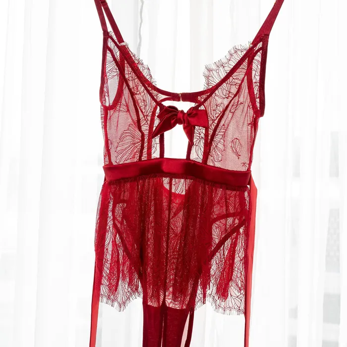 Mentionables Vibrators Eyelash Lace Crotchless Teddy Red Mentionables Vibrators Eyelash Lace Crotchless Teddy Red