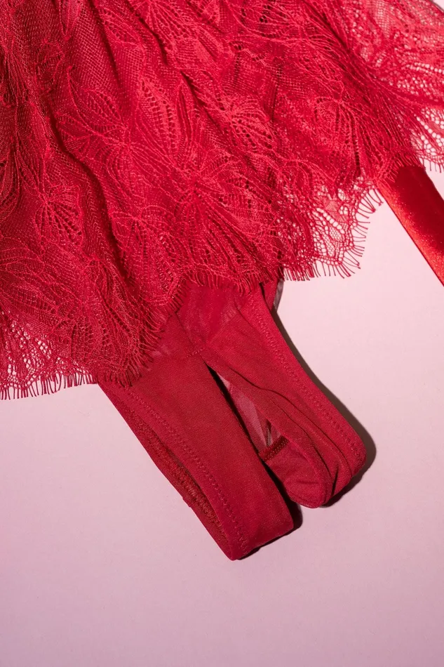 Mentionables Vibrators Eyelash Lace Crotchless Teddy Red Mentionables Vibrators Eyelash Lace Crotchless Teddy Red