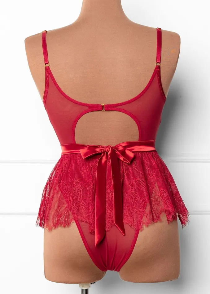 Mentionables Vibrators Eyelash Lace Crotchless Teddy Red Mentionables Vibrators Eyelash Lace Crotchless Teddy Red