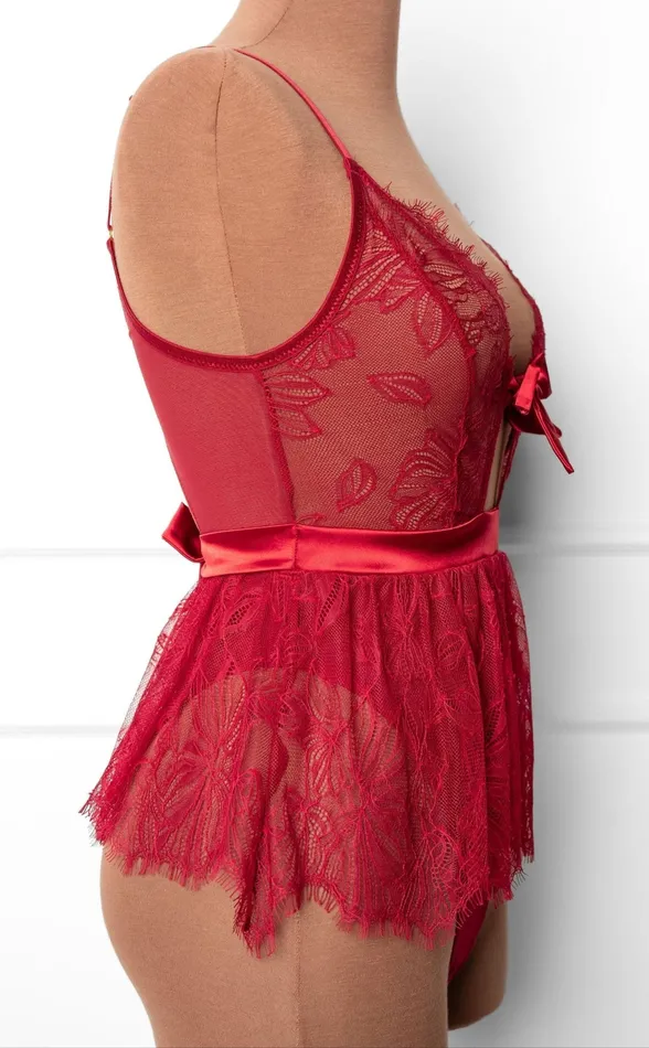 Mentionables Vibrators Eyelash Lace Crotchless Teddy Red Mentionables Vibrators Eyelash Lace Crotchless Teddy Red