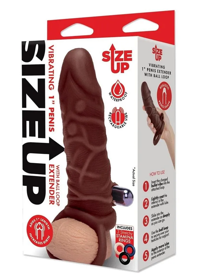 Size Up Male Sex Toys Size Up Silicone Vibrating Realistic Penis Extender with Ball Loop
