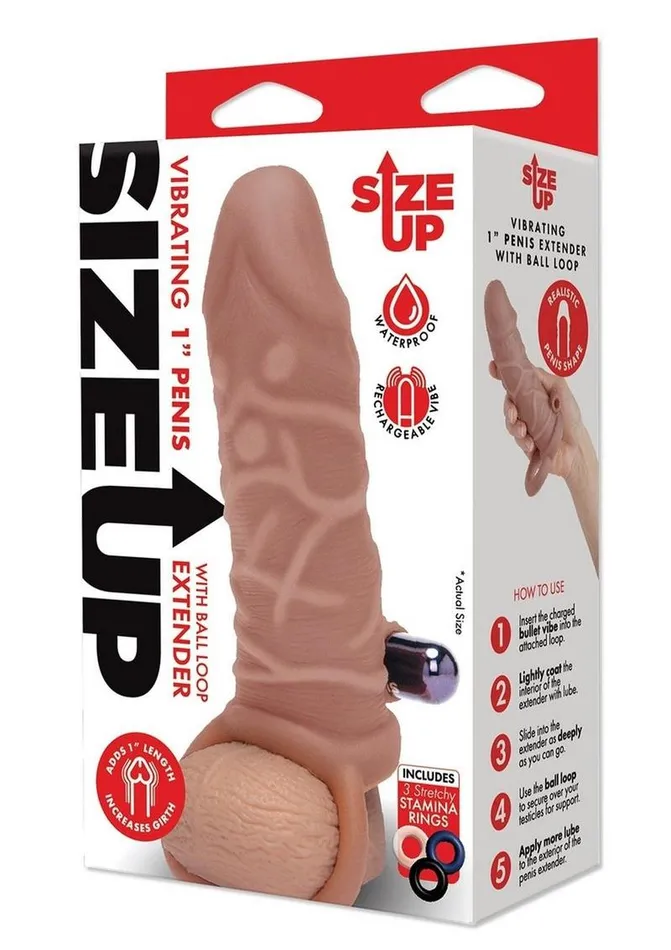 Size Up Male Sex Toys Size Up Silicone Vibrating Realistic Penis Extender with Ball Loop