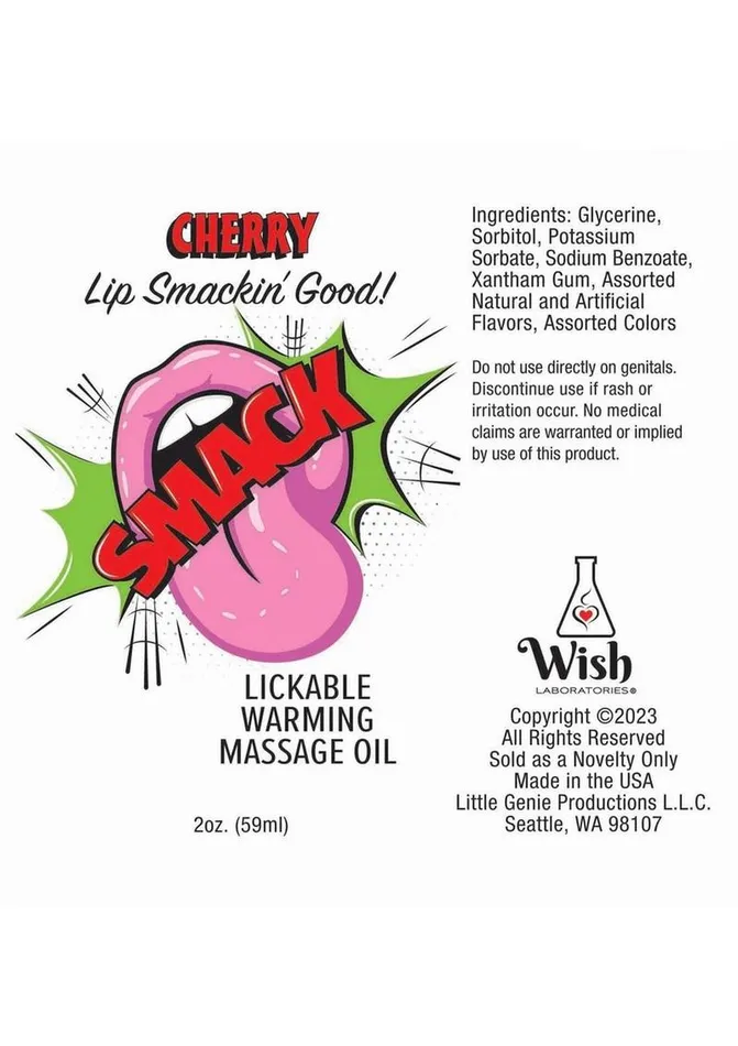 Smack Couples Smack Lickable Massage Oil 2oz Cherry